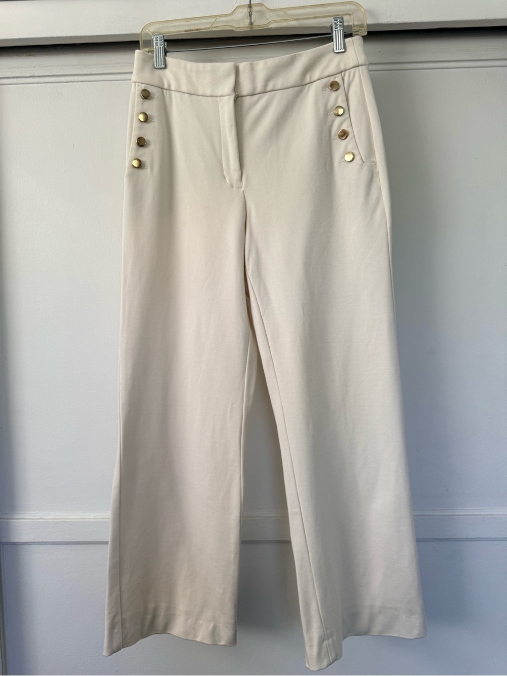 Express Cream Wide-Leg Sailor Pants with Gold Buttons